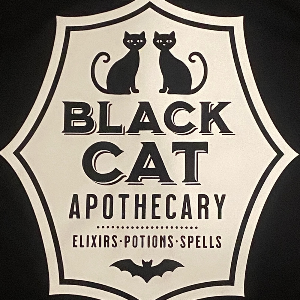 Halloween Black Cat Apothecary Tee T-shirt glow in the dark funny graphic small